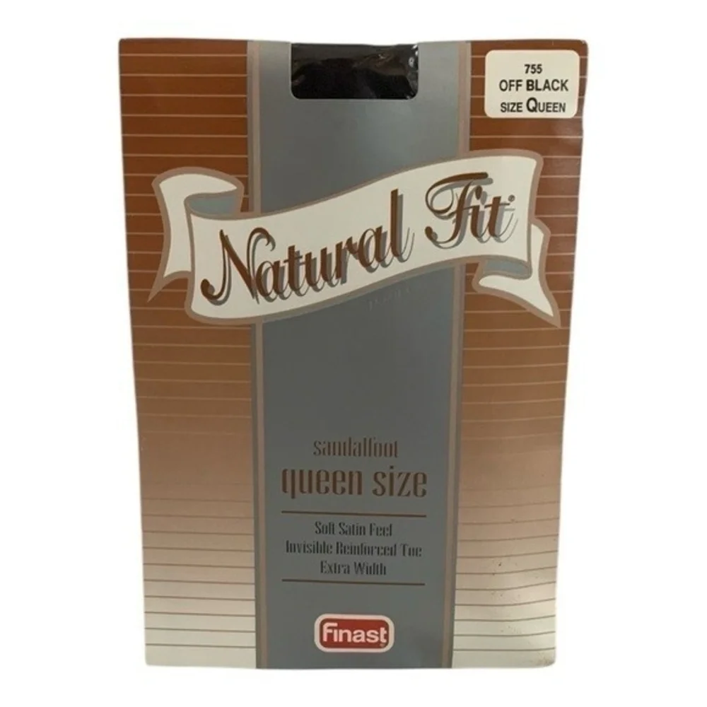 Vintage Queen Size Pantyhose Sandalfoot Reinforced Toe Satin Nylon Off Black NIP